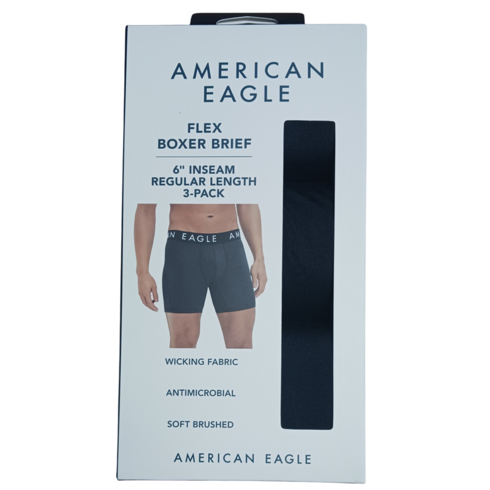 American Eagle Mens 3-Pack Flex 6" Boxer Brief Black X-Small (26-28")